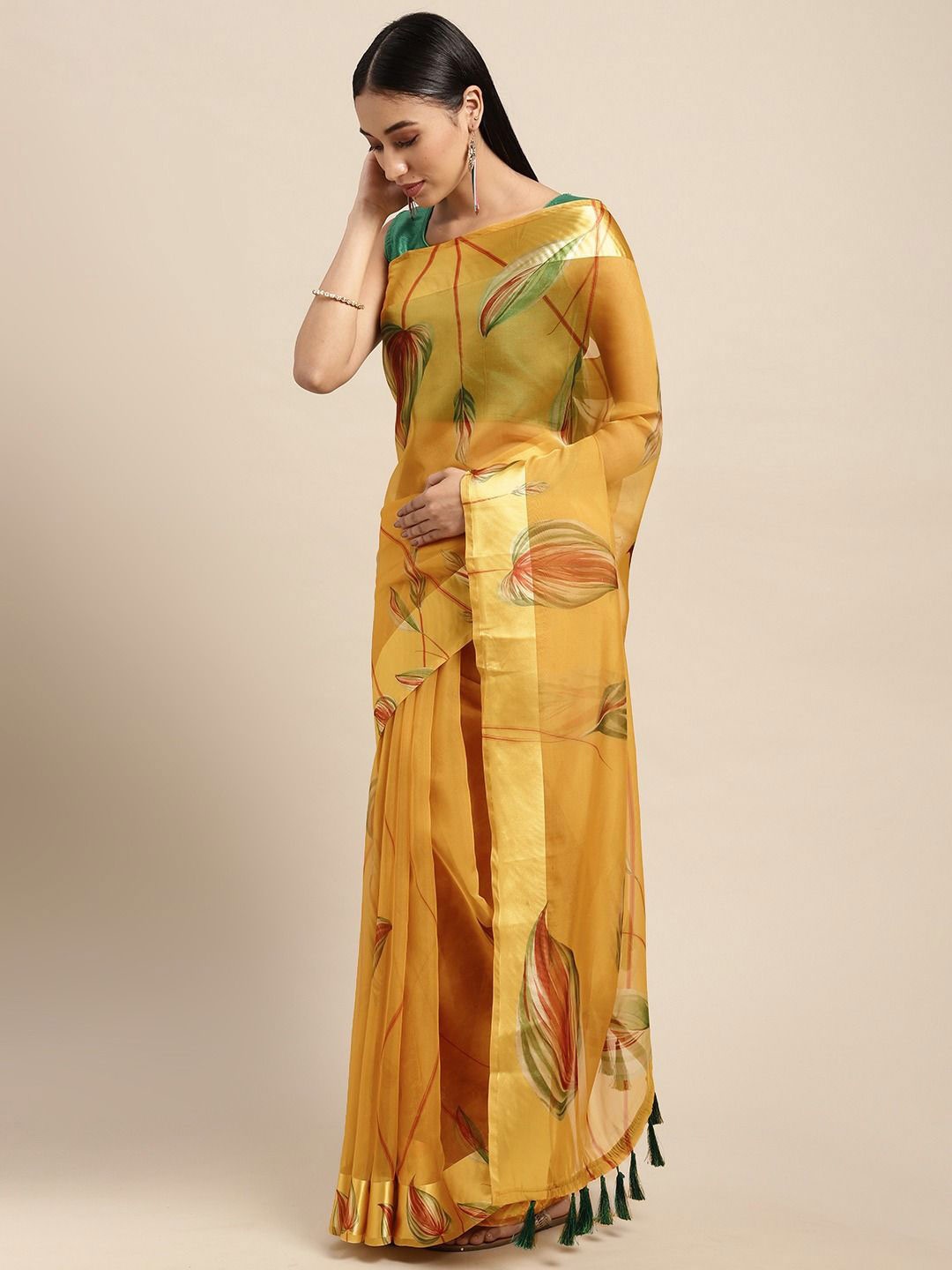 

VASTRANAND Floral Zari Organza Saree, Yellow