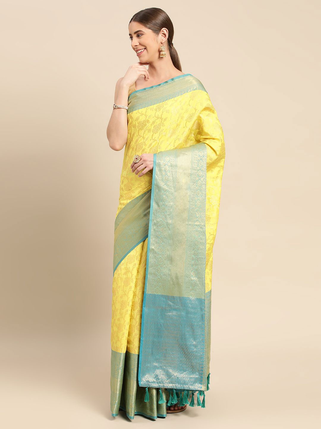 

VASTRANAND Woven Design Zari Art Silk Banarasi Saree, Yellow