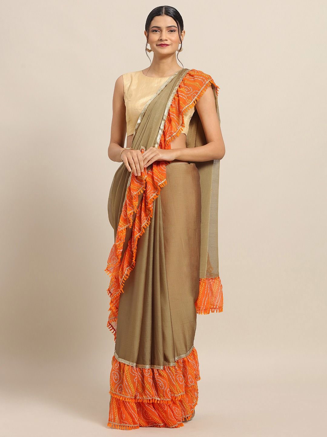 

VASTRANAND Gotta Patti Art Silk Saree, Brown