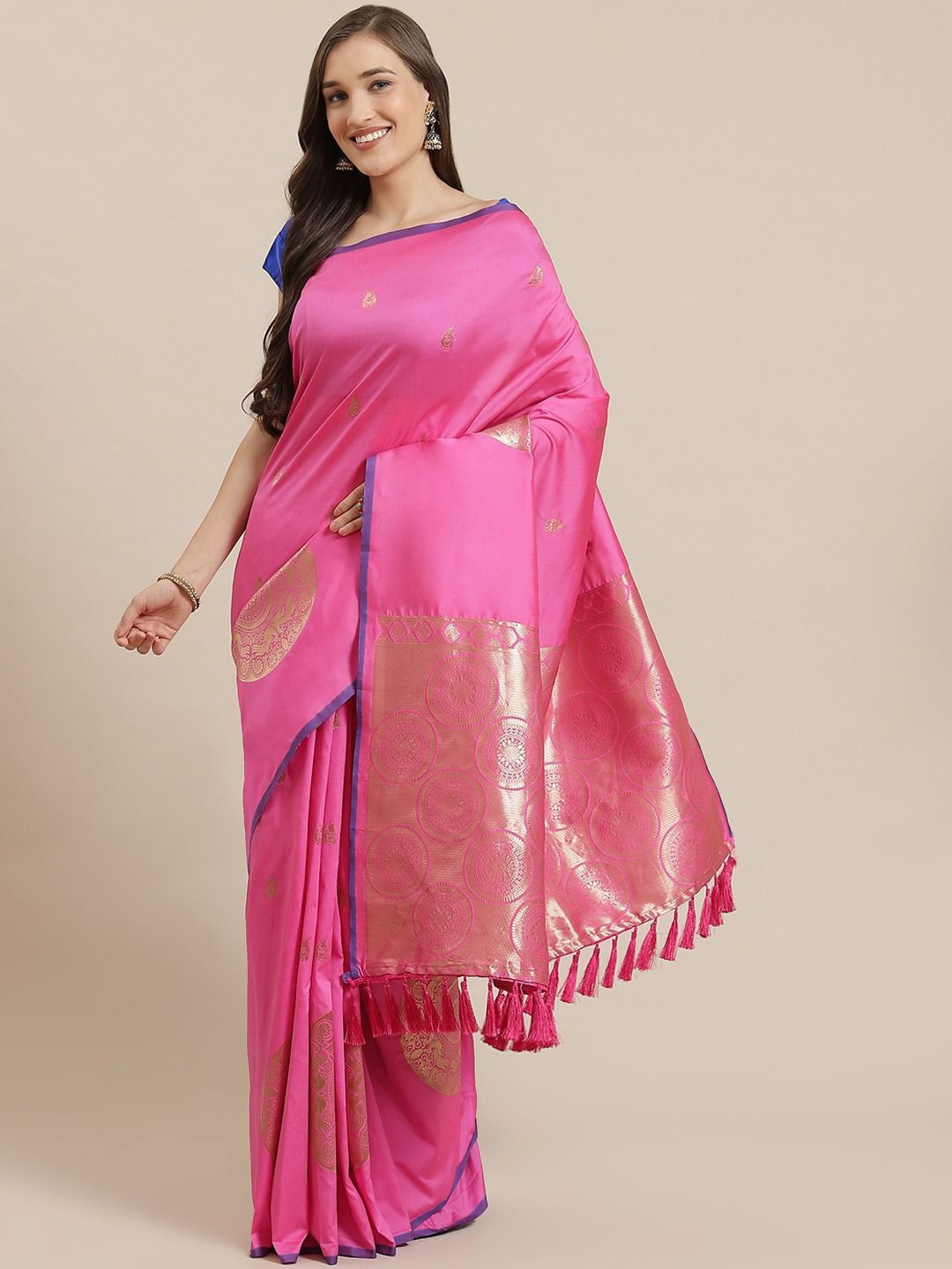 

VASTRANAND Ethnic Motifs Zari Art Silk Banarasi Saree, Pink