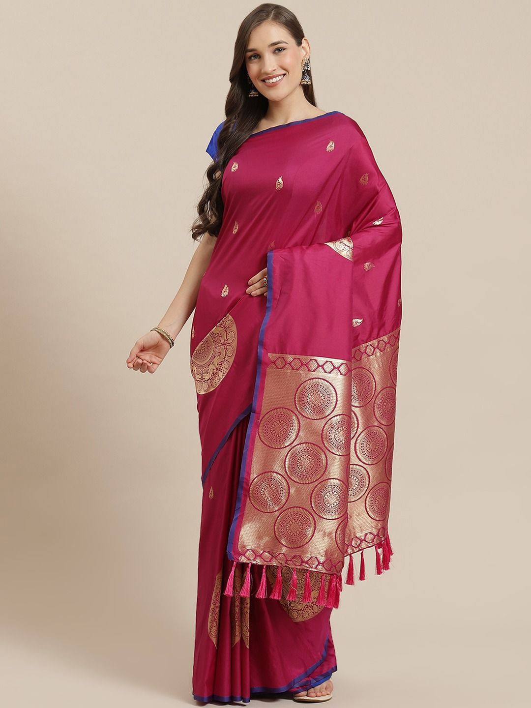 

VASTRANAND Ethnic Motifs Zari Art Silk Banarasi Saree, Burgundy