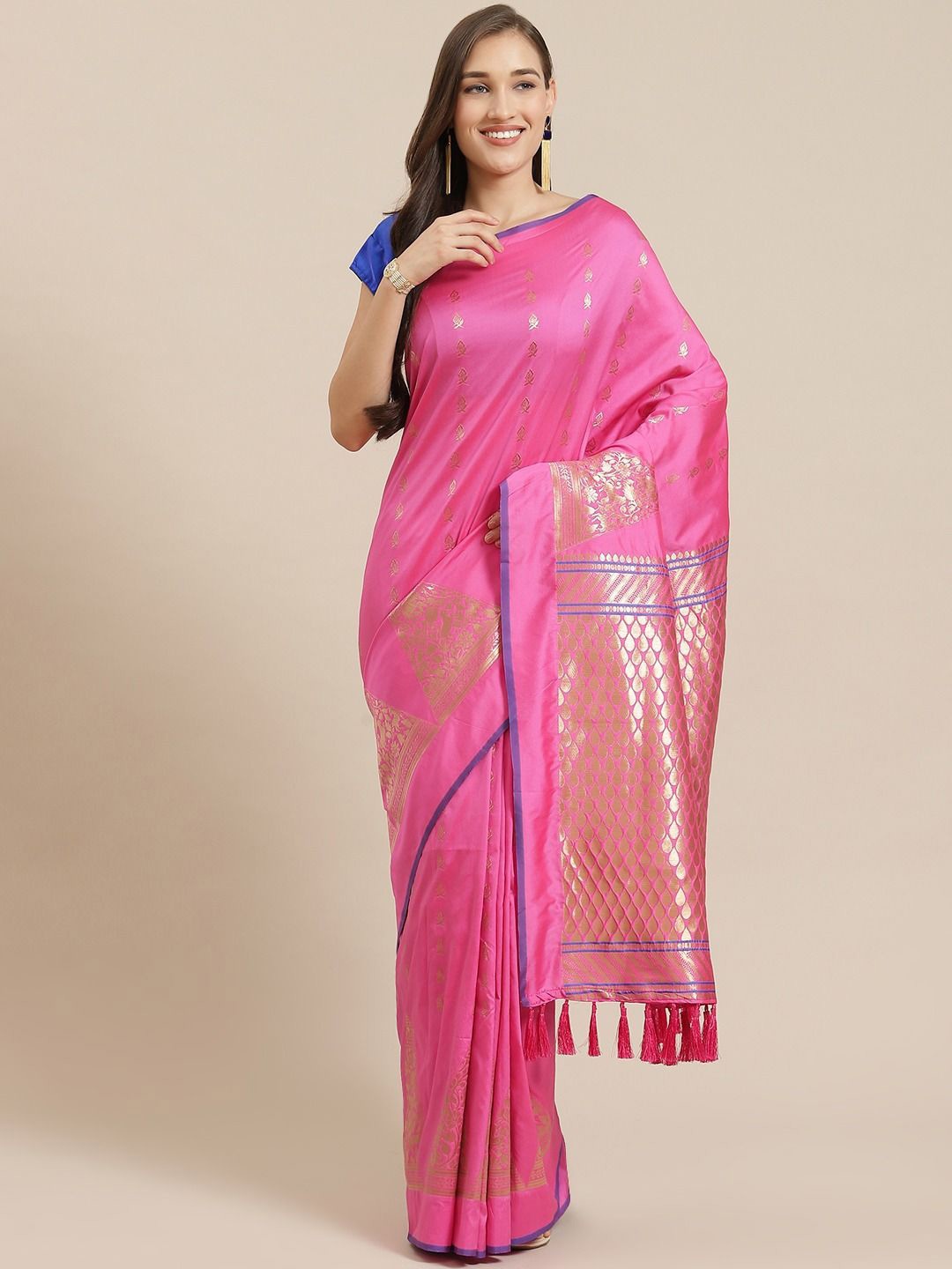 

VASTRANAND Woven Design Zari Art Silk Banarasi Saree, Pink