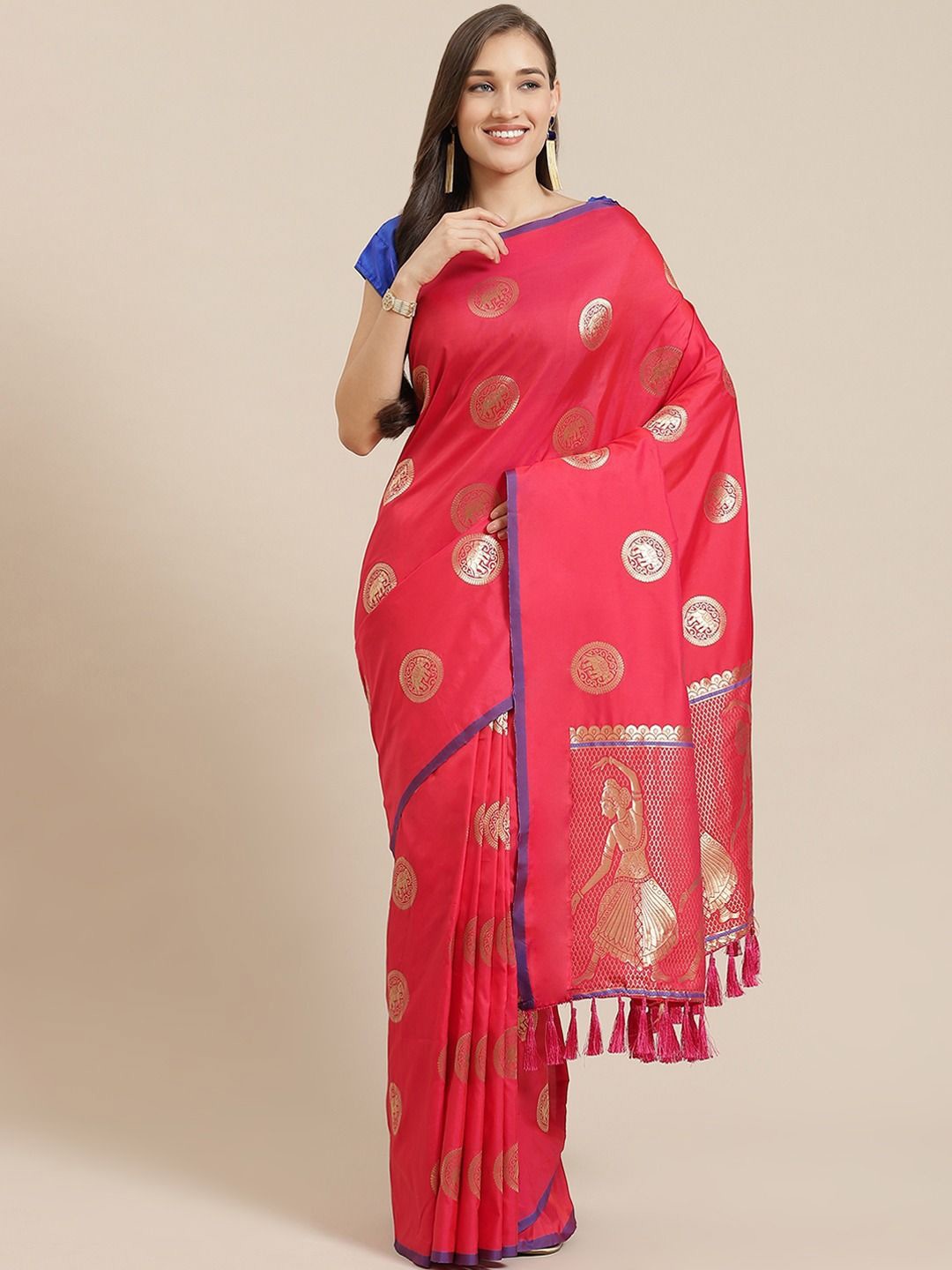 

VASTRANAND Woven Design Zari Art Silk Banarasi Saree, Red