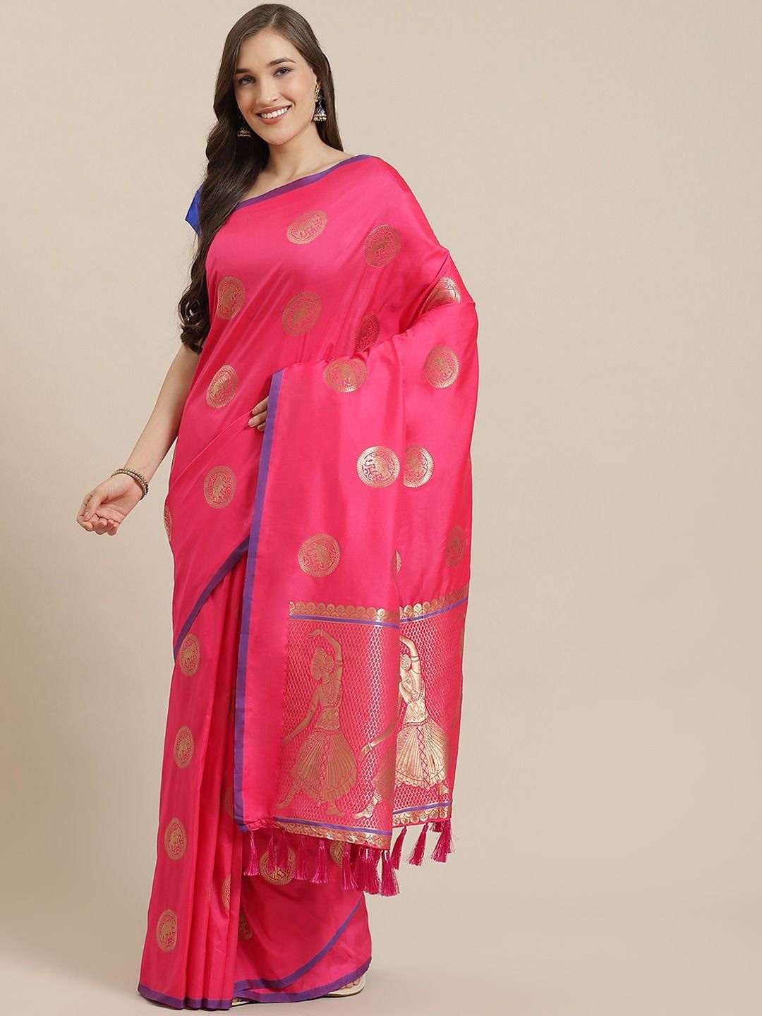 

VASTRANAND Ethnic Motifs Zari Art Silk Banarasi Saree, Pink