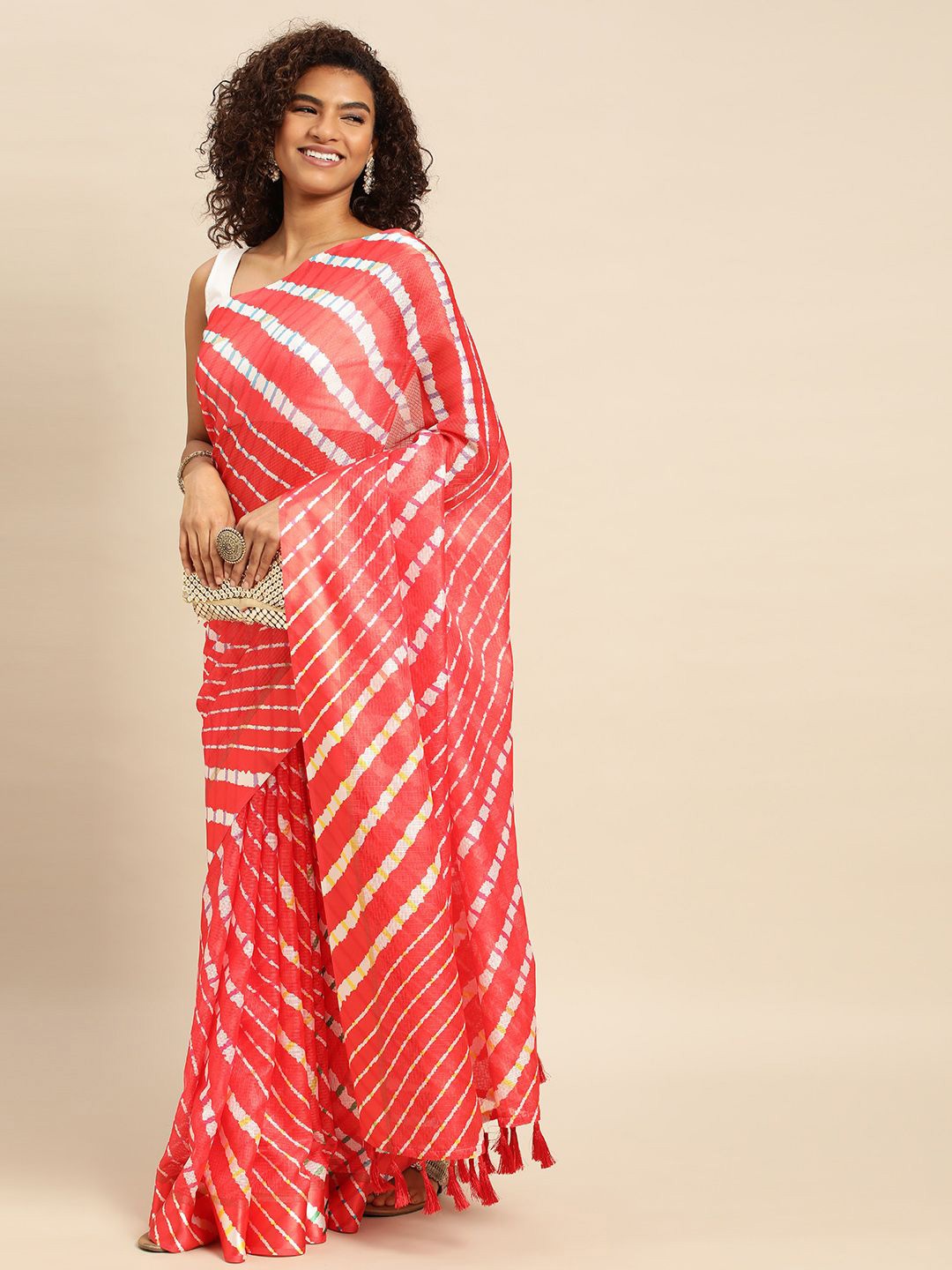 

VASTRANAND Striped Satin Kota Saree, Pink