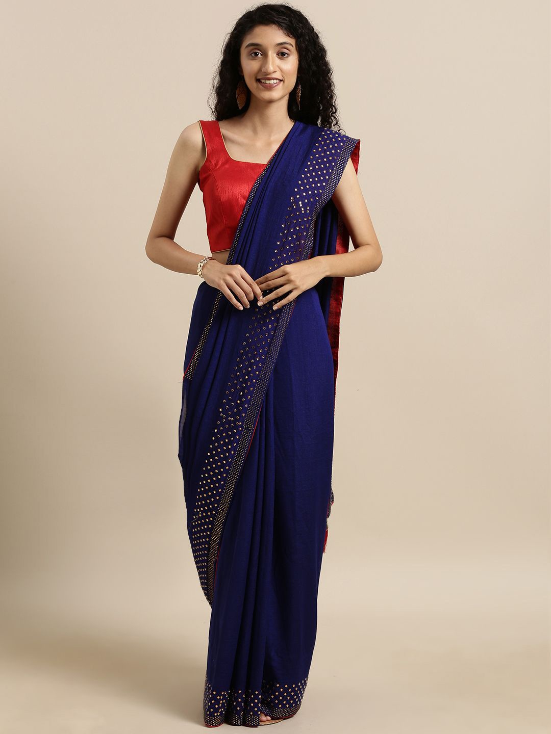 

VASTRANAND Beads and Stones Saree, Navy blue