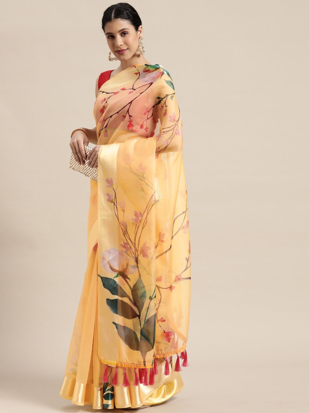 

VASTRANAND Floral Organza Saree, Orange