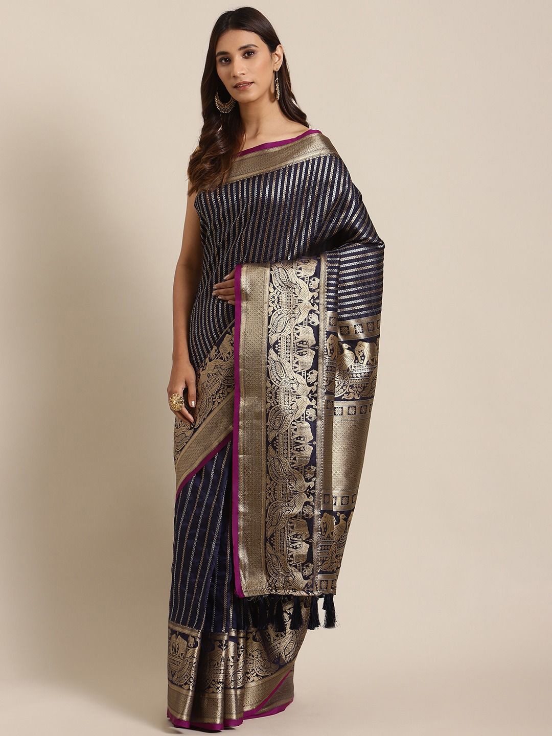 

VASTRANAND Woven Design Zari Art Silk Banarasi Saree, Navy blue