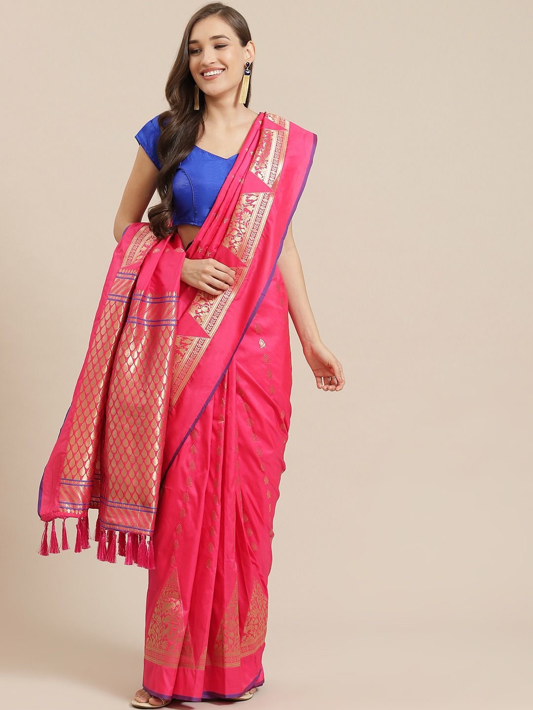 

VASTRANAND Ethnic Motifs Zari Art Silk Banarasi Saree, Pink