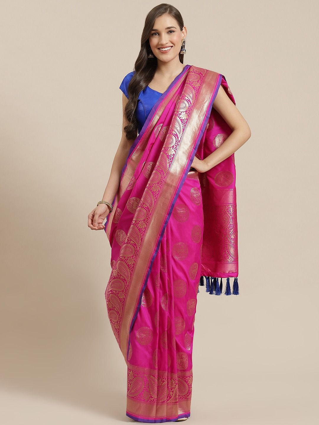 

VASTRANAND Woven Design Zari Art Silk Banarasi Saree, Magenta