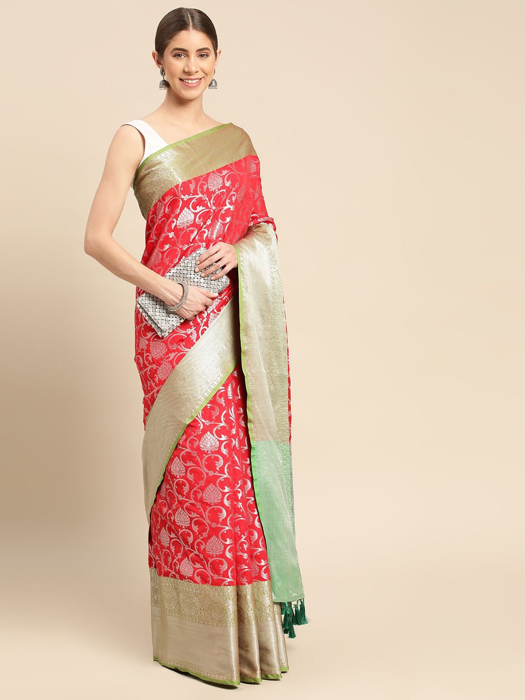 

VASTRANAND Woven Design Zari Art Silk Banarasi Saree, Red