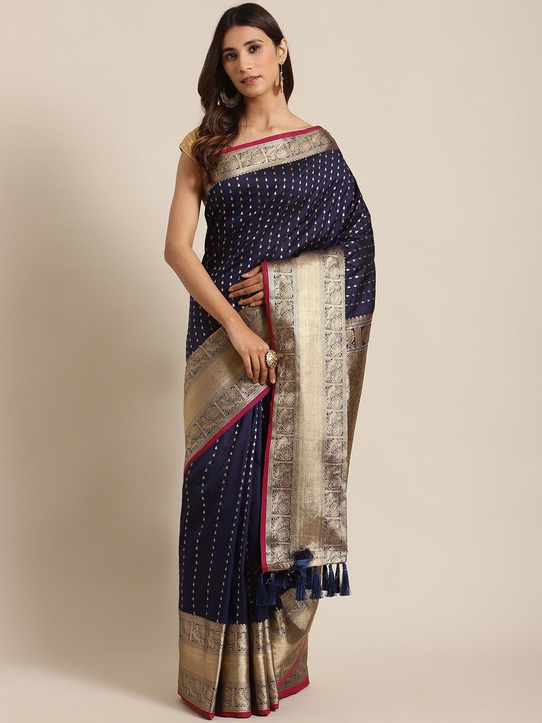 

VASTRANAND Woven Design Zari Art Silk Banarasi Saree, Navy blue
