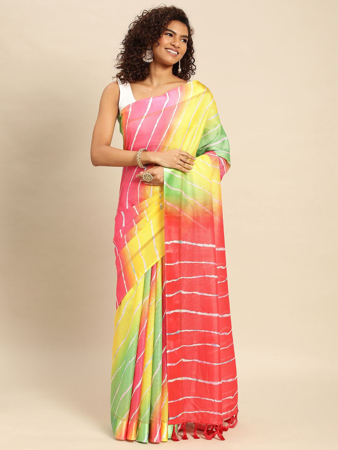 

VASTRANAND Striped Satin Kota Saree, Magenta