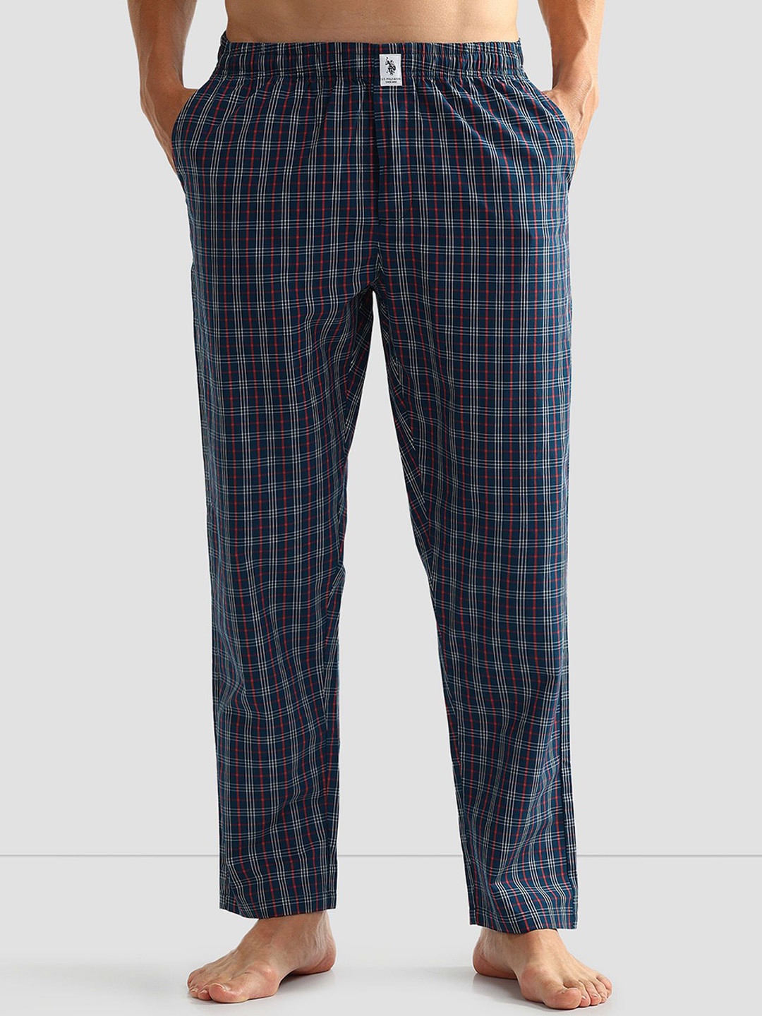 

U.S. Polo Assn. Mens All Over Checked Pure Cotton OELP5 Lounge Pants, Navy blue