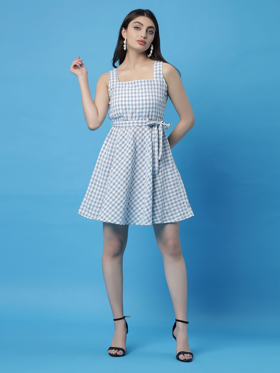 

DressBerry Checked Fit & Flare Dress, Blue