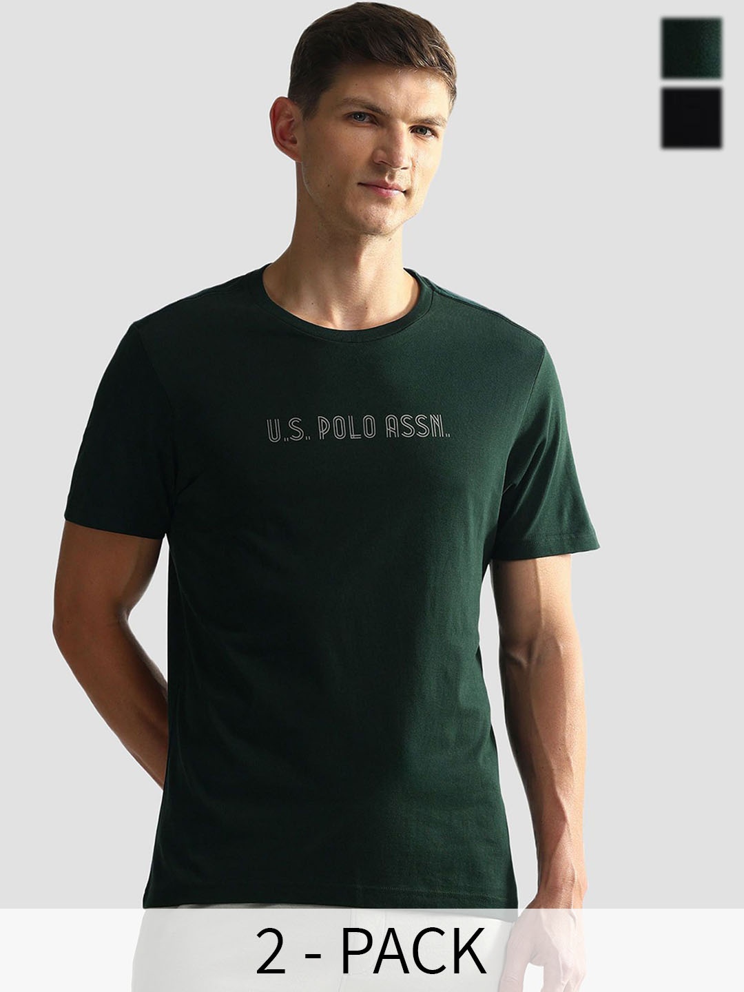 

U.S. Polo Assn. Men Pack Of 2 Printed Pure Cotton Lounge T-Shirts, Navy blue