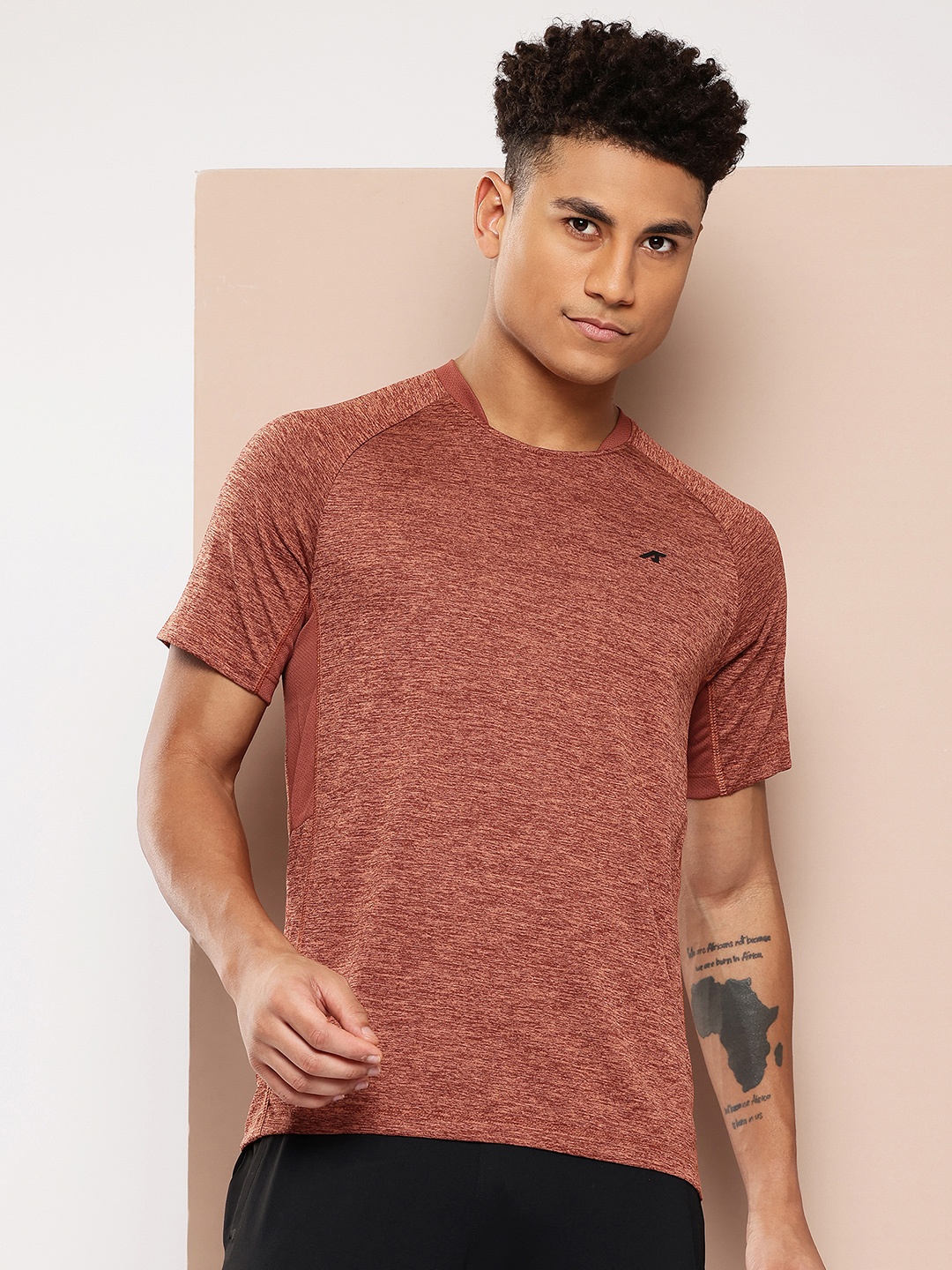 

Alcis Men Printed Slim Fit Sports T-shirt, Brown