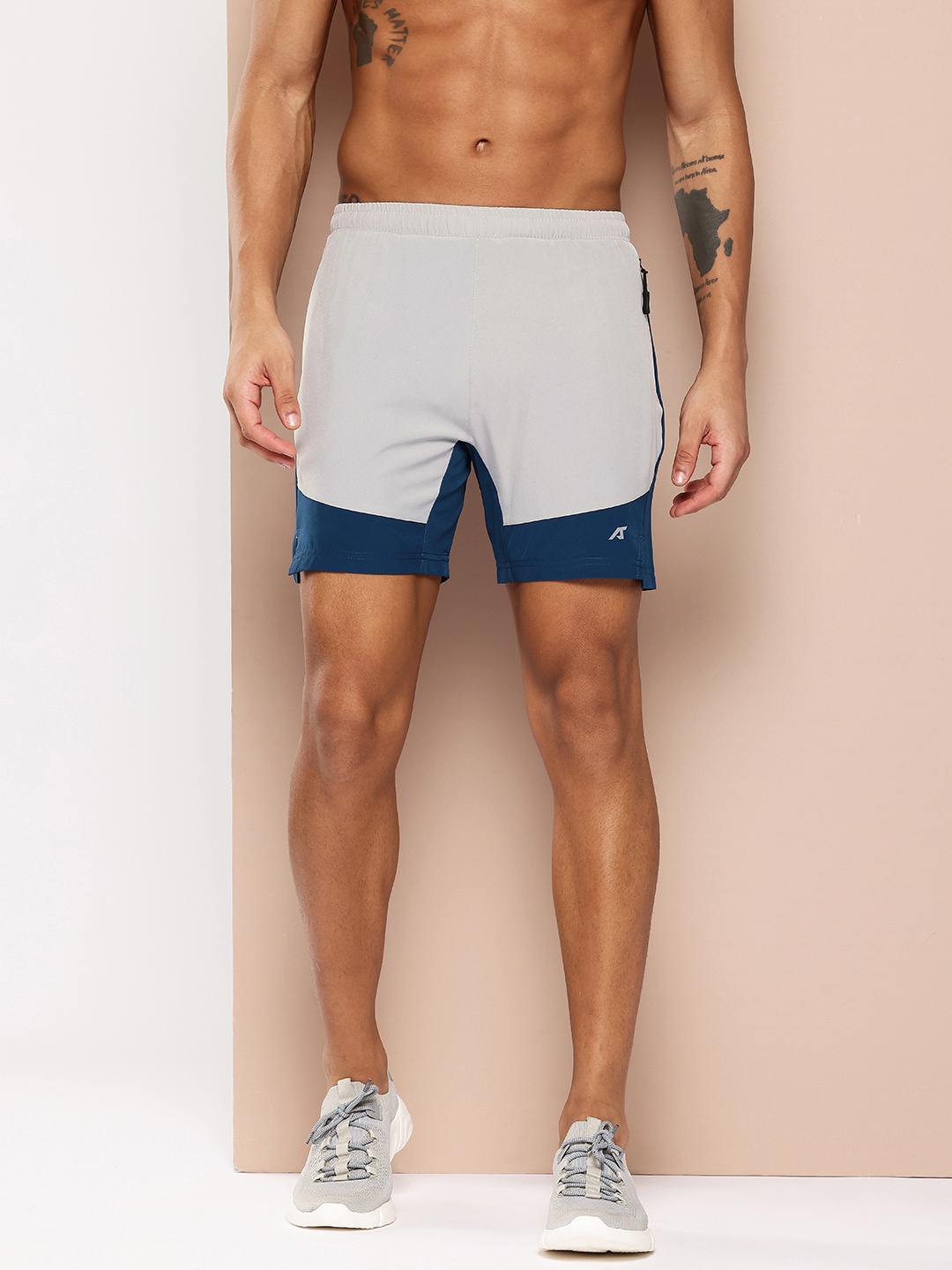 

Alcis Men Colourblocked Slim Fit Running Sports Shorts with Dry Tech, Grey