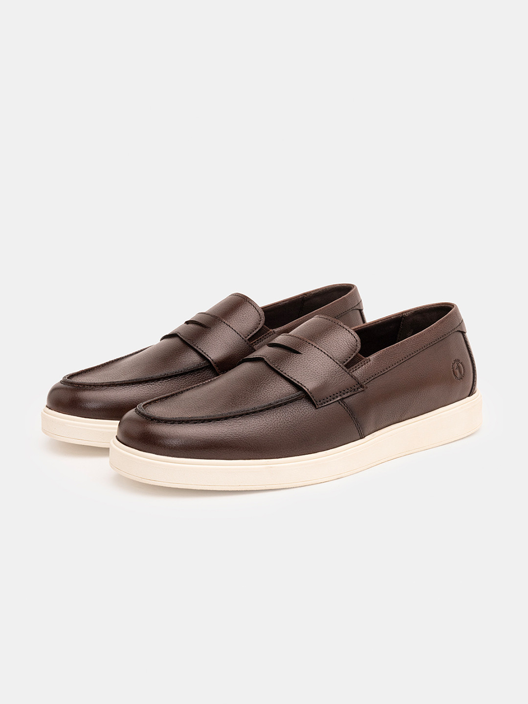 

THOMAS CRICK Men Round Toe Comfort Insole Leather Penny Loafers, Brown