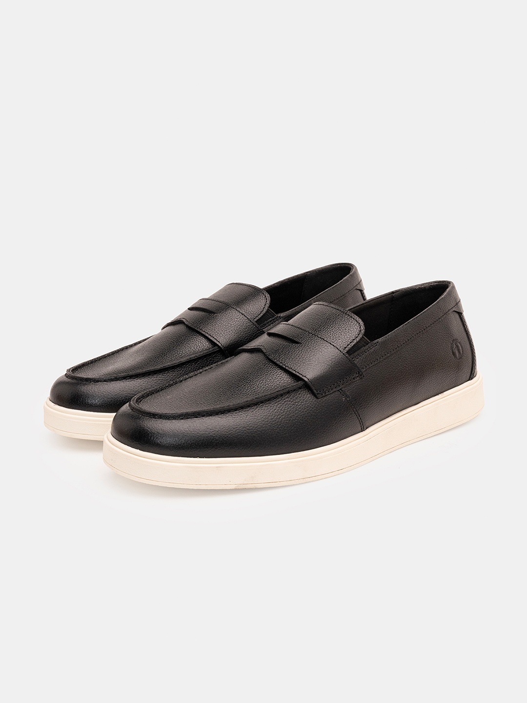 

THOMAS CRICK Men Round Toe Comfort Insole Leather Penny Loafers, Black