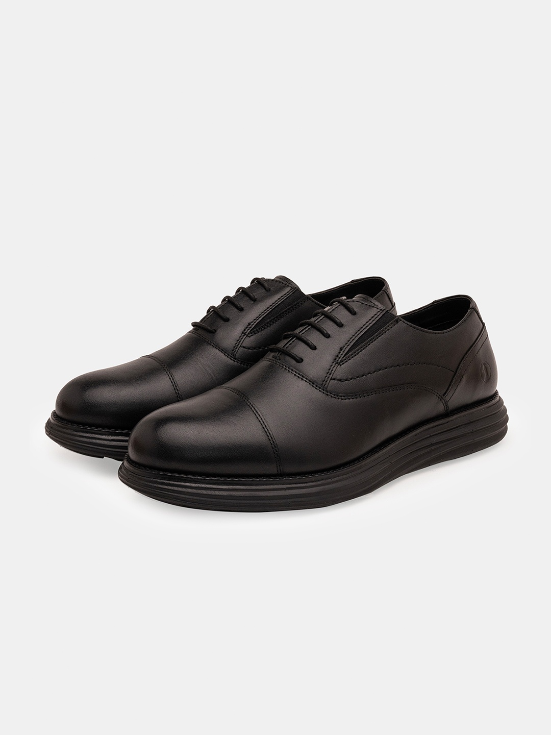 THOMAS CRICK Men Round Toe Leather Formal Oxfords, Black