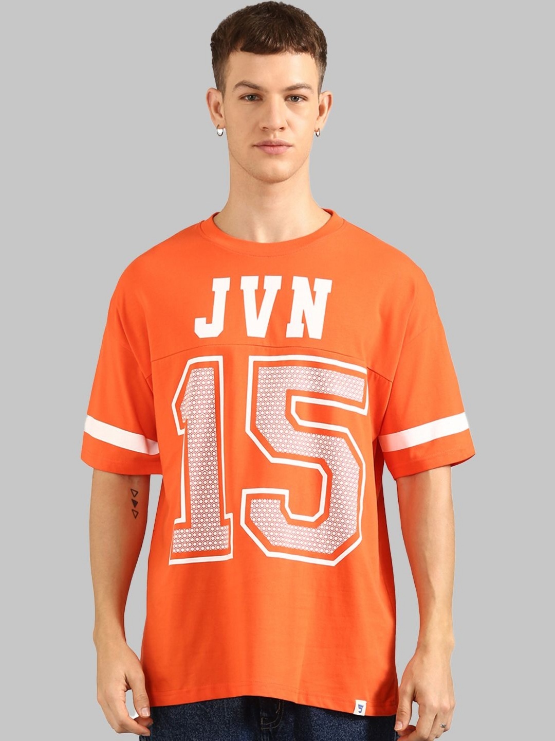 Joven Men Typography Printed Raw Edge T-shirt, Orange