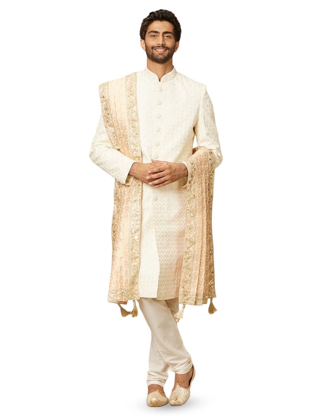 

Manyavar Men Woven Design Dupatta, Pink