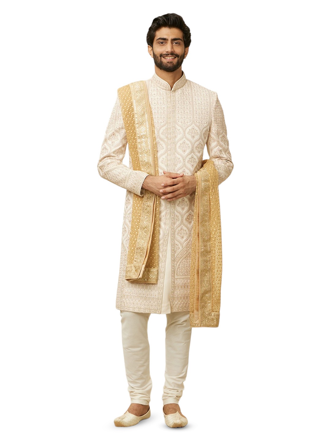 

Manyavar Men Embroidered Dupatta with Thread Work, Beige