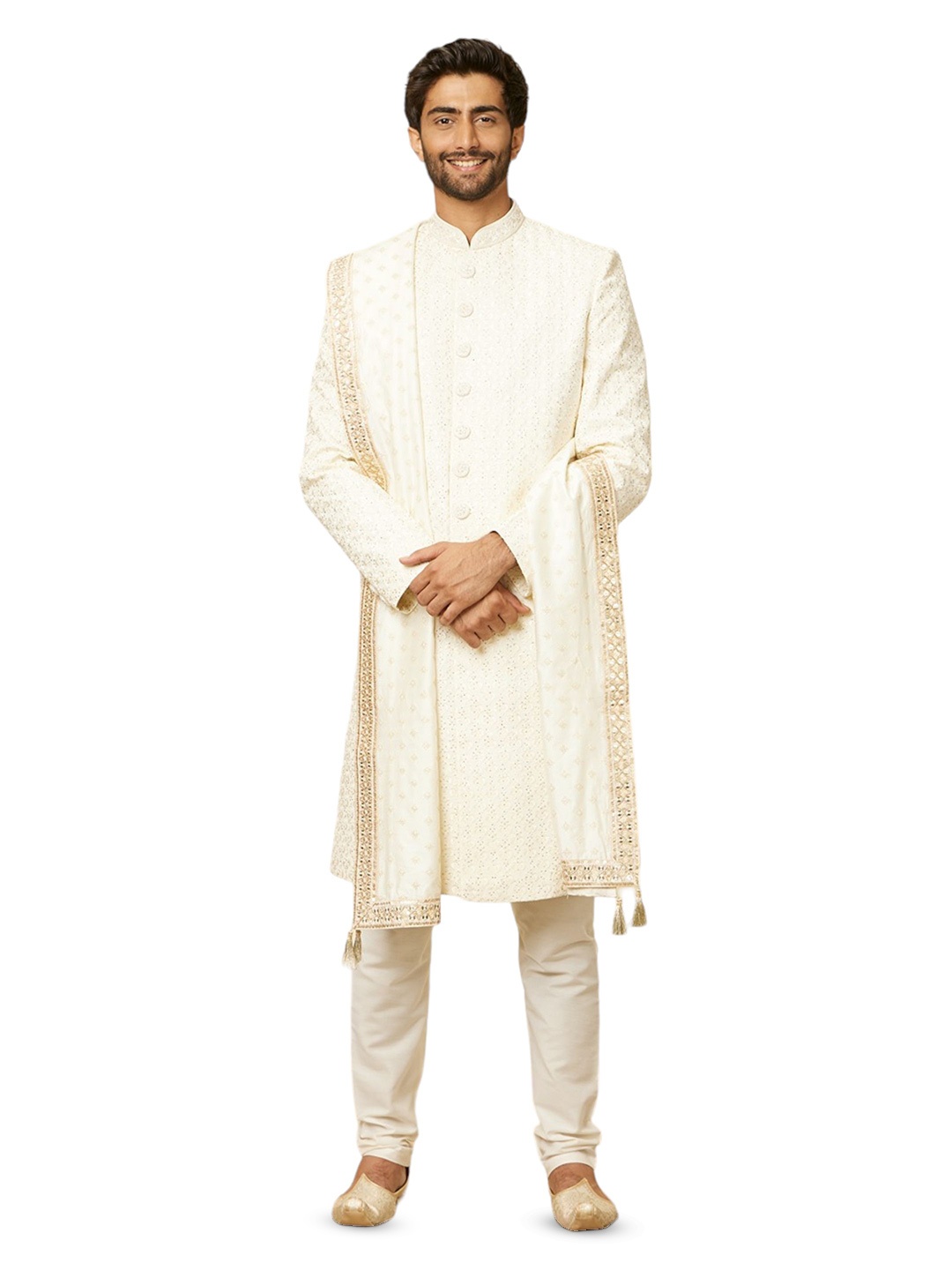 

Manyavar Men Printed Viscose Rayon Dupatta, Cream