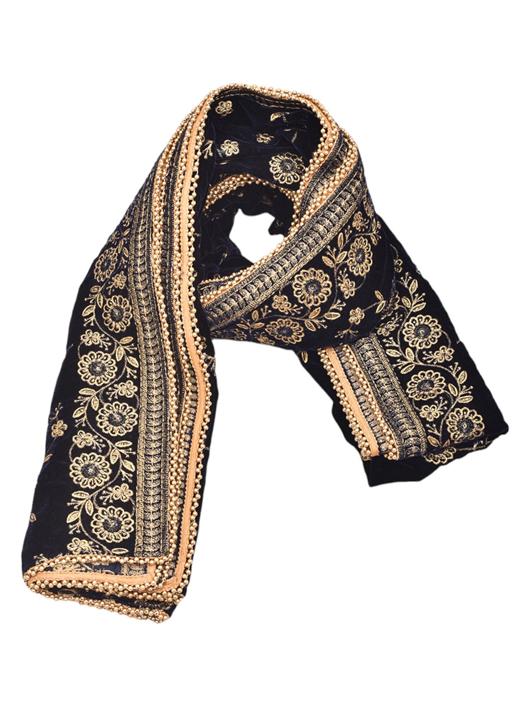 

Manyavar Men Embroidered Velvet Dupatta with Sequinned, Blue