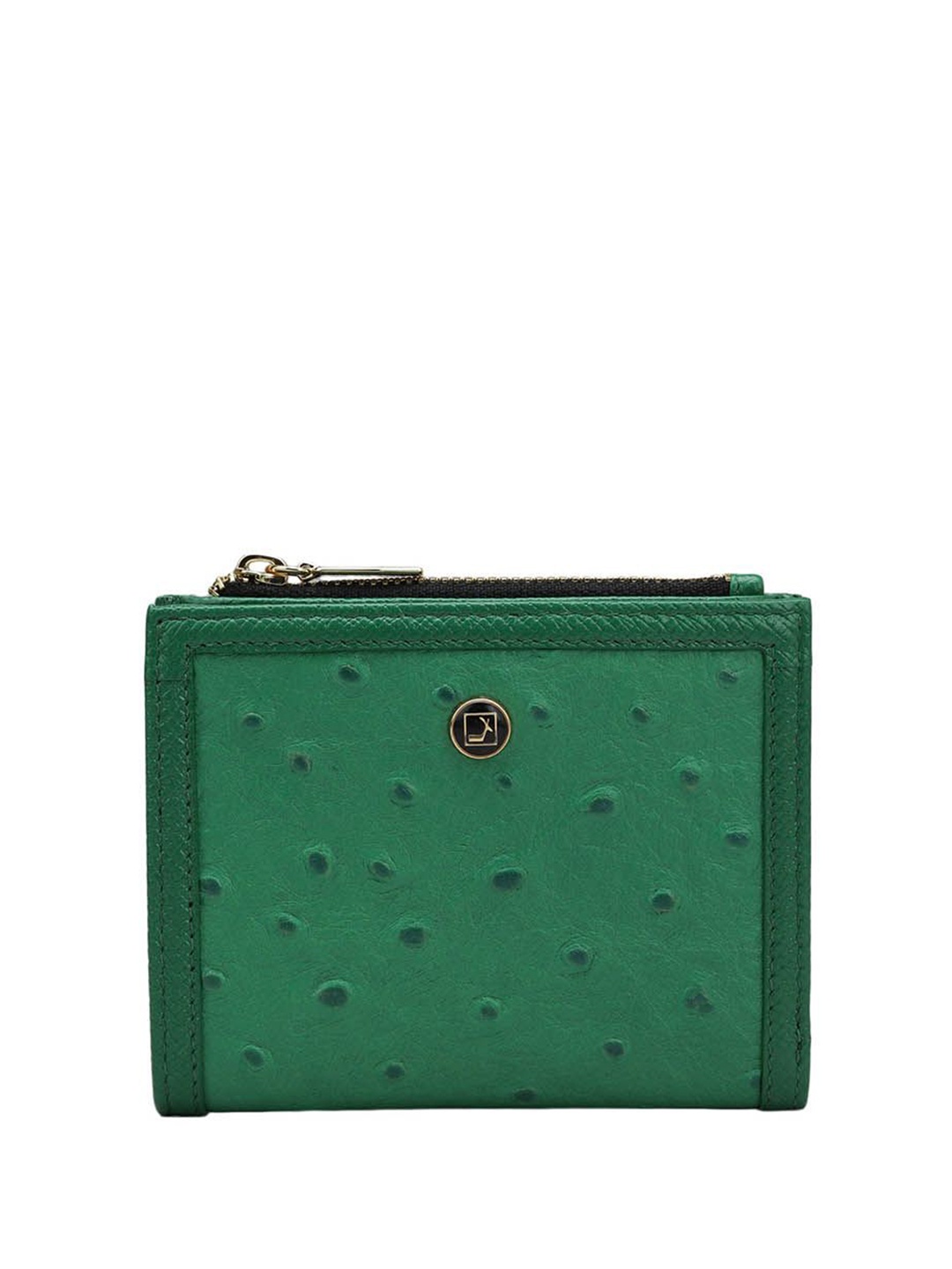 

Da Milano Women Geometric Textured Leather Two Fold Wallet, Green