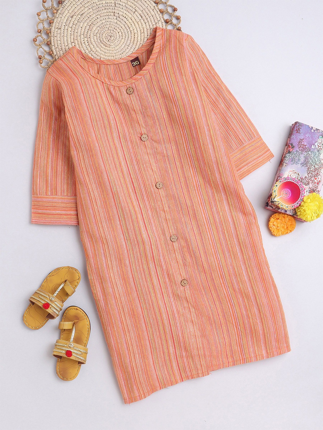 

FOURFOLDS Woven Design Kurti, Beige