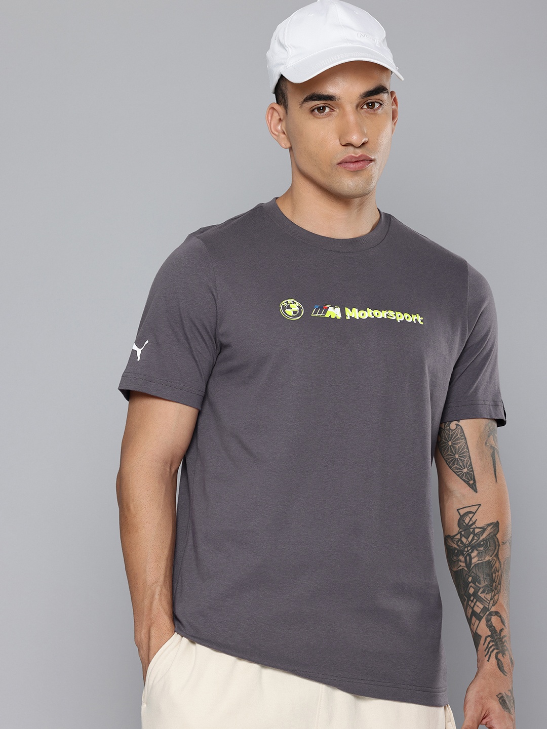 PUMA Motorsport BMW M Logo Typography Printed Pure Cotton T-shirt, Grey