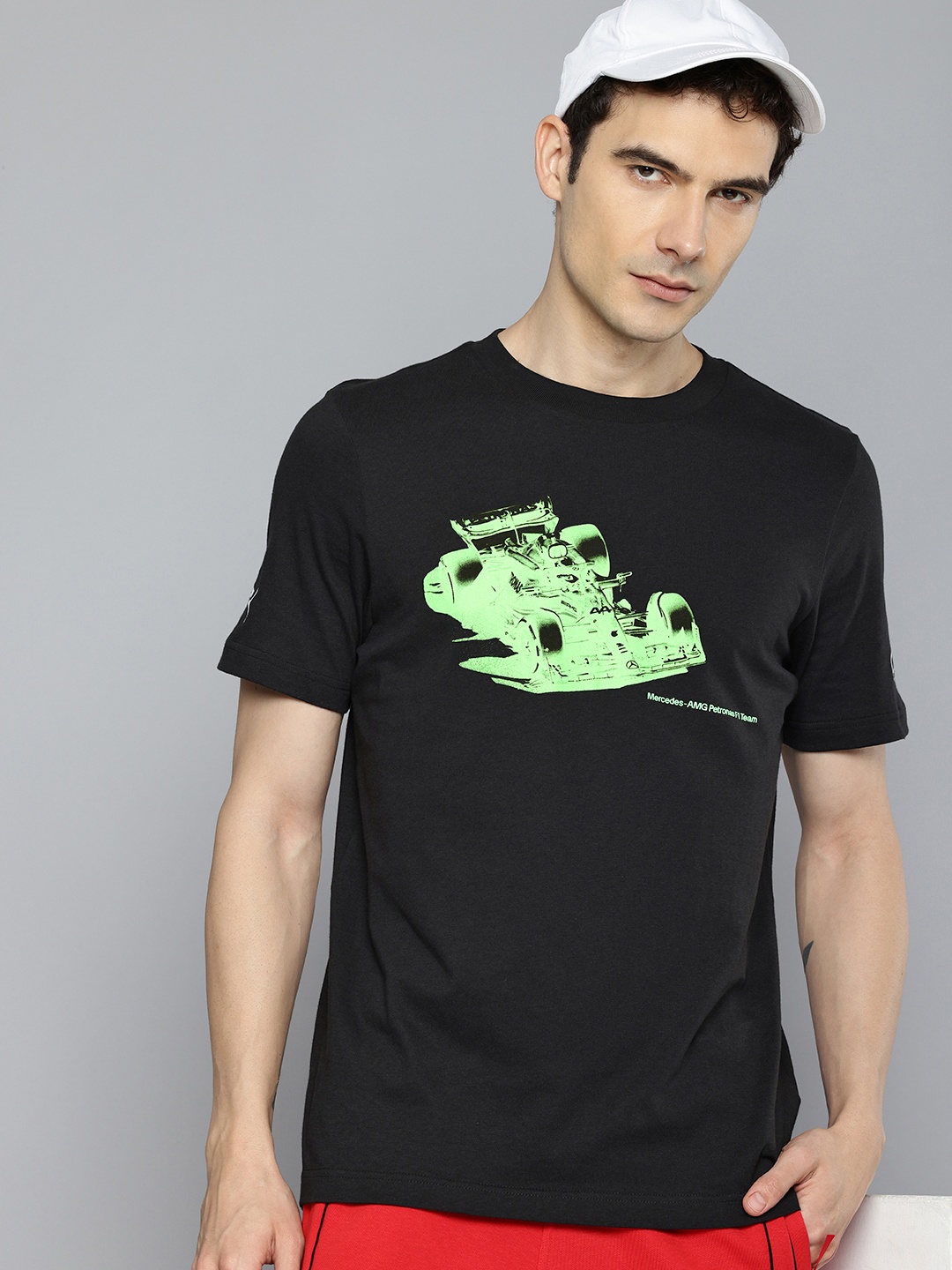 PUMA Motorsport Mercedes AMG Petronas F1 Car Graphic Printed Pure Cotton T-shirt, Black