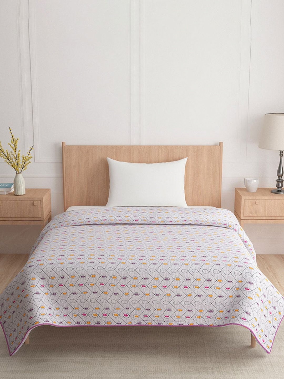 

Athome by Nilkamal Grey & Yellow Ethnic Motifs AC Room 110 GSM Single Bed Dohar