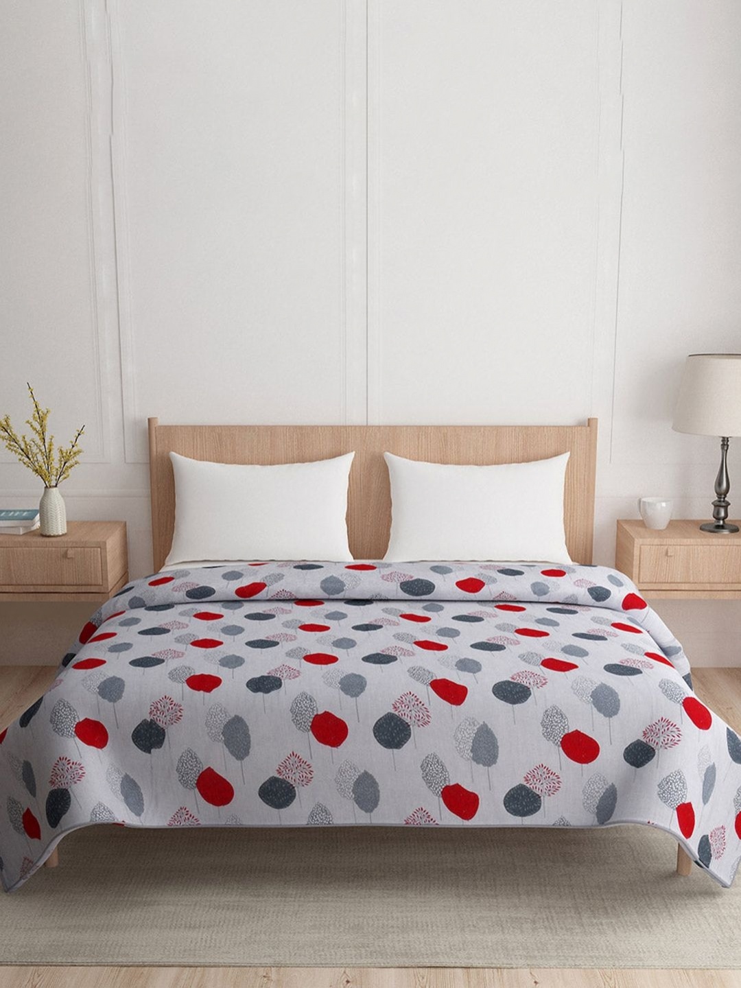 

Athome by Nilkamal Grey & Red Floral AC Room 110 GSM Double Bed Dohar