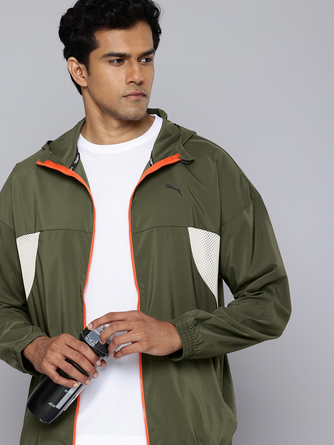 

Puma Fit DryCell Colourblocked Hooded Training Jacket, Olive