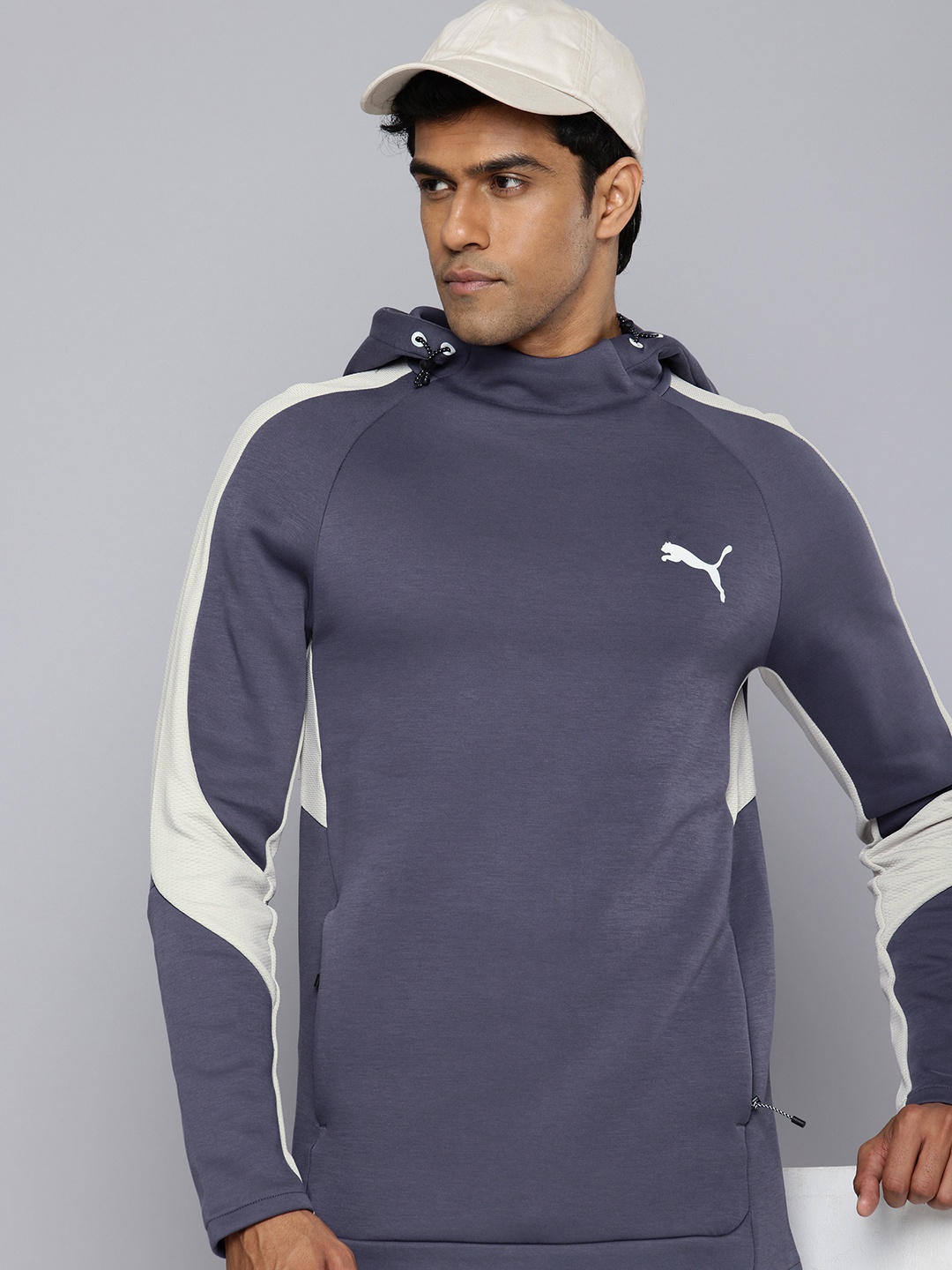 

Puma Evostripe DryCell Slim Fit Colurblocked Hooded Sweatshirt, Grey