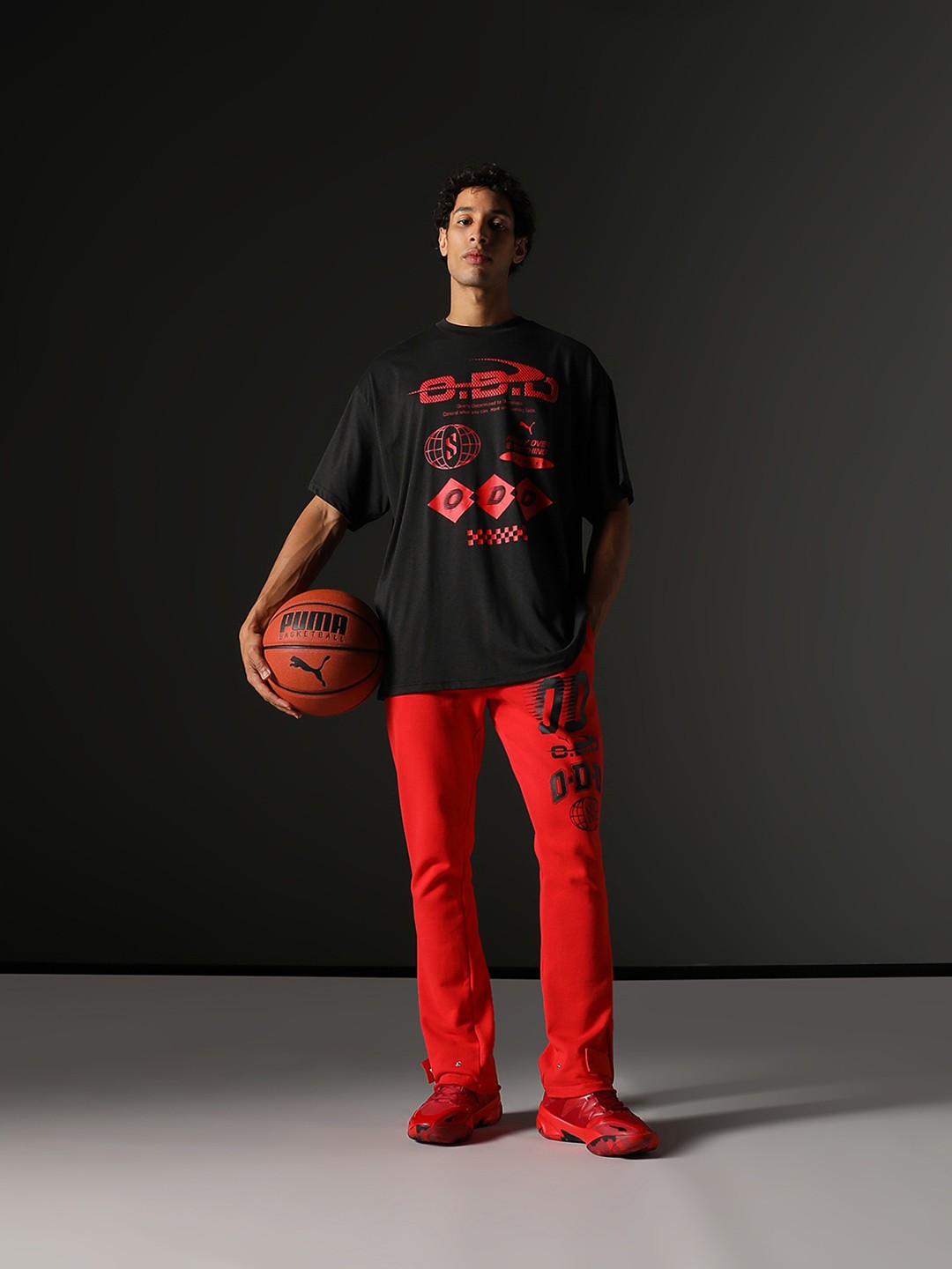

Puma Men Scoots Trail Blazing Basketball Printed Relaxed Fit Pure Cotton Track Pants, Red