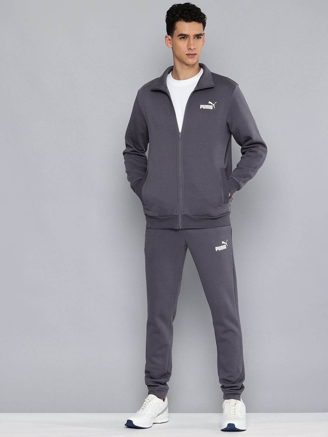 

Puma Clean Slim Fit Brand Logo Printed Sports Tracksuits, Grey