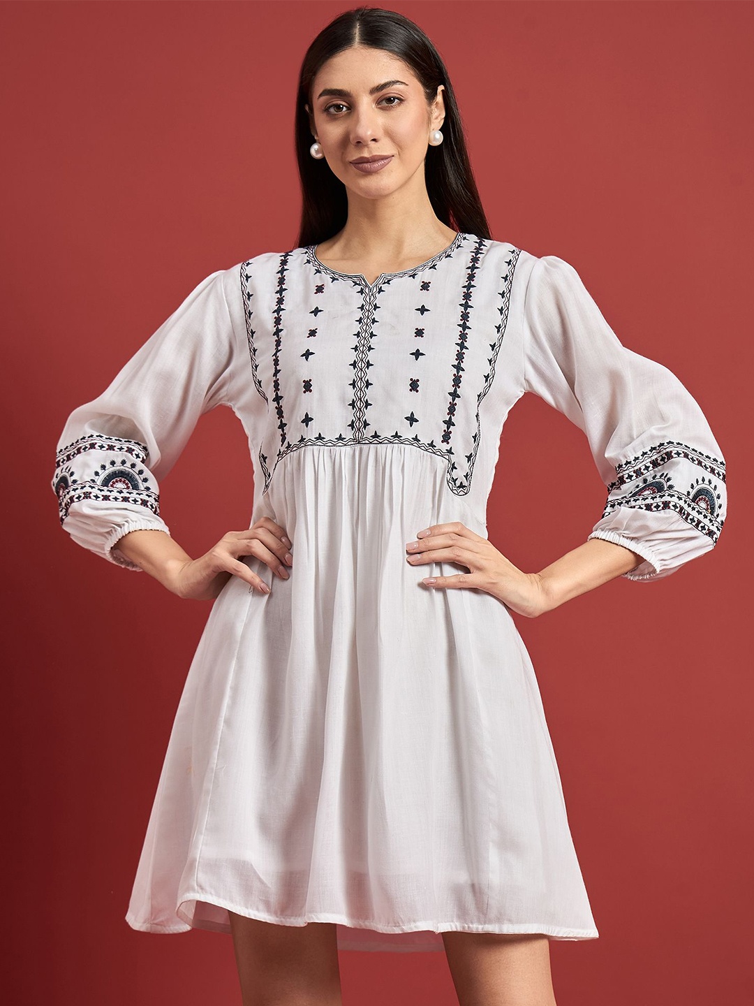 

all about you Puff Sleeve Empire Dress, White