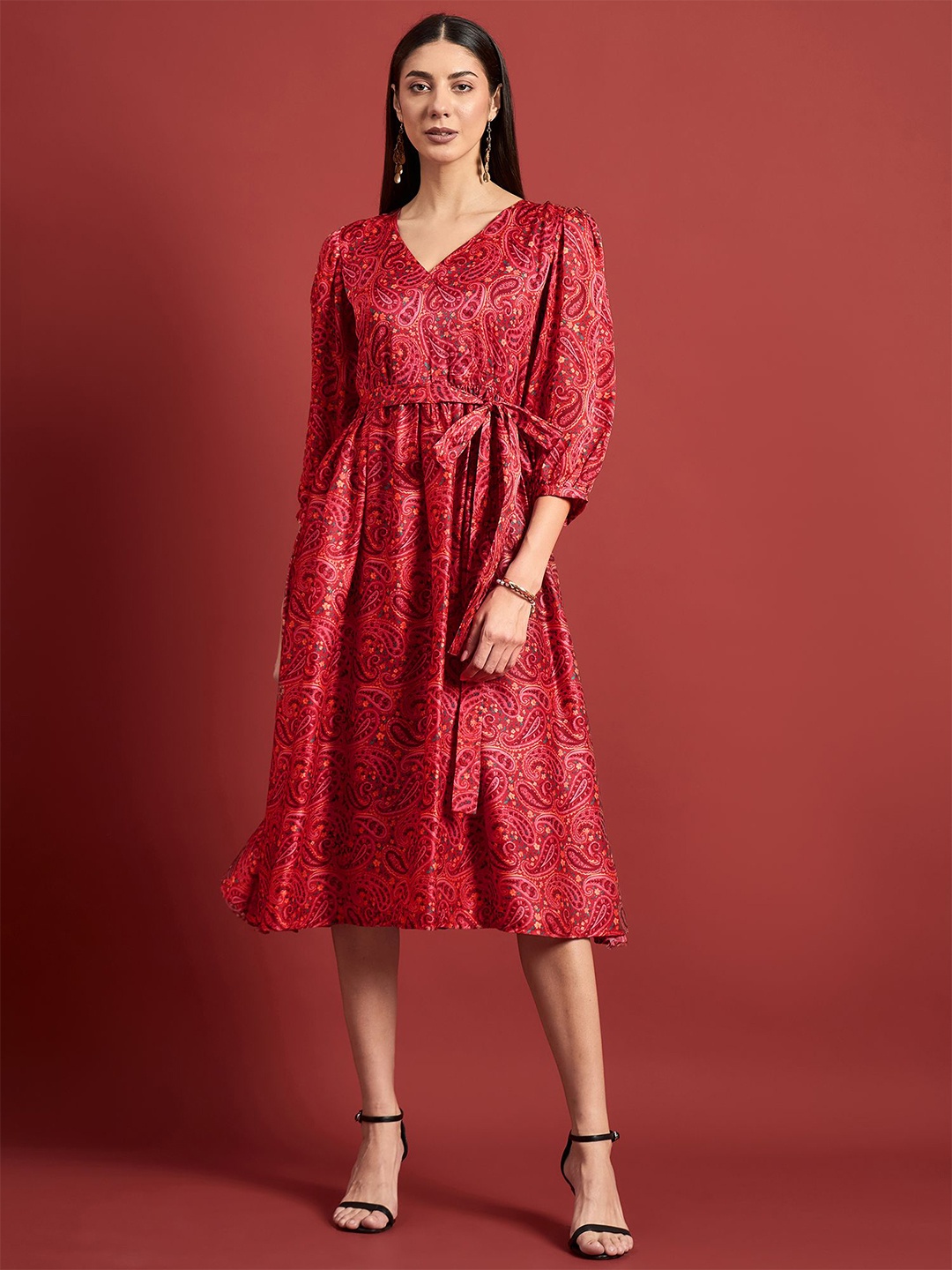 

DressBerry Floral Print Crepe Empire Midi Dress, Pink