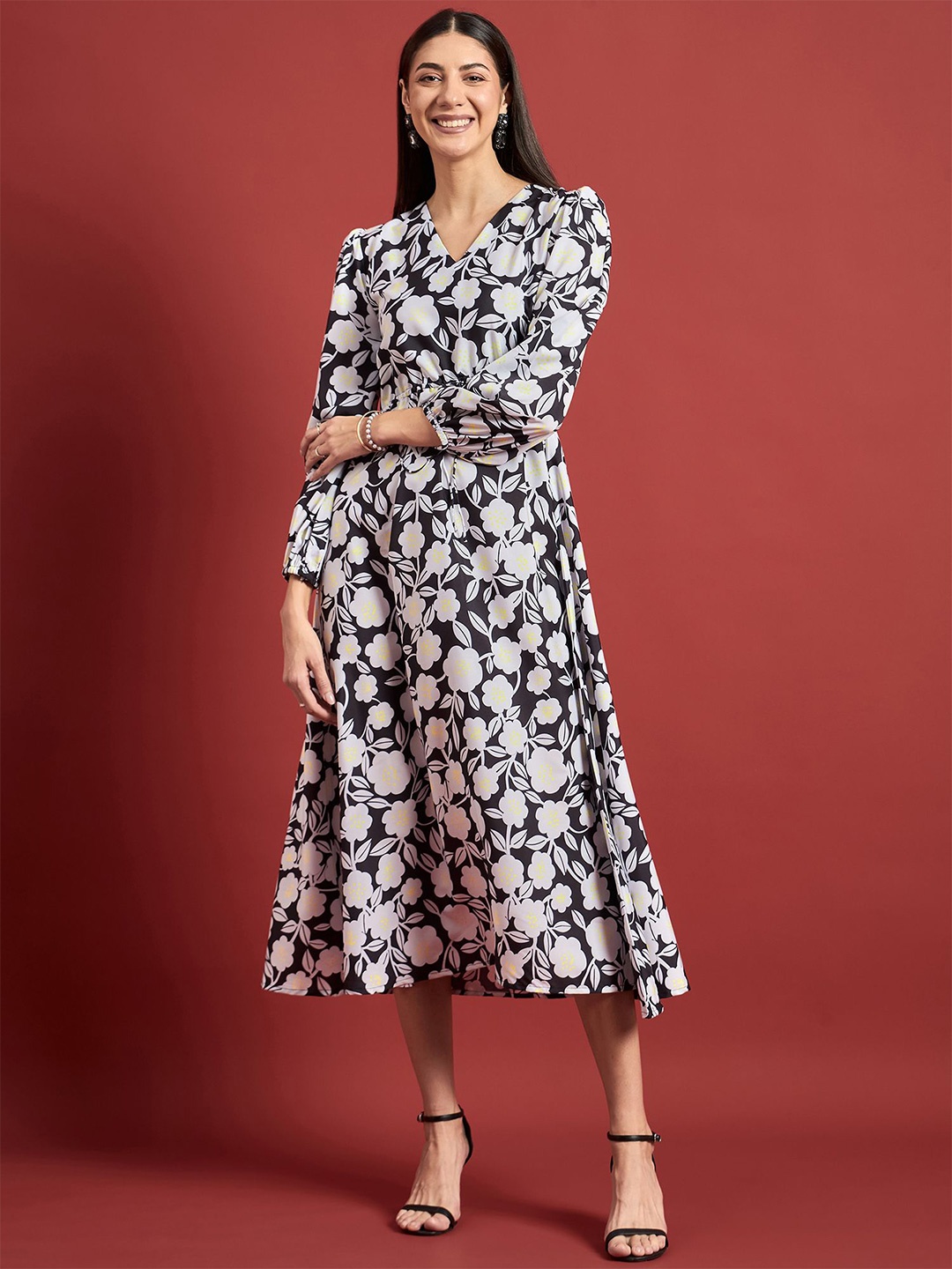 

DressBerry Floral Print Crepe Fit & Flare Midi Dress, Multi