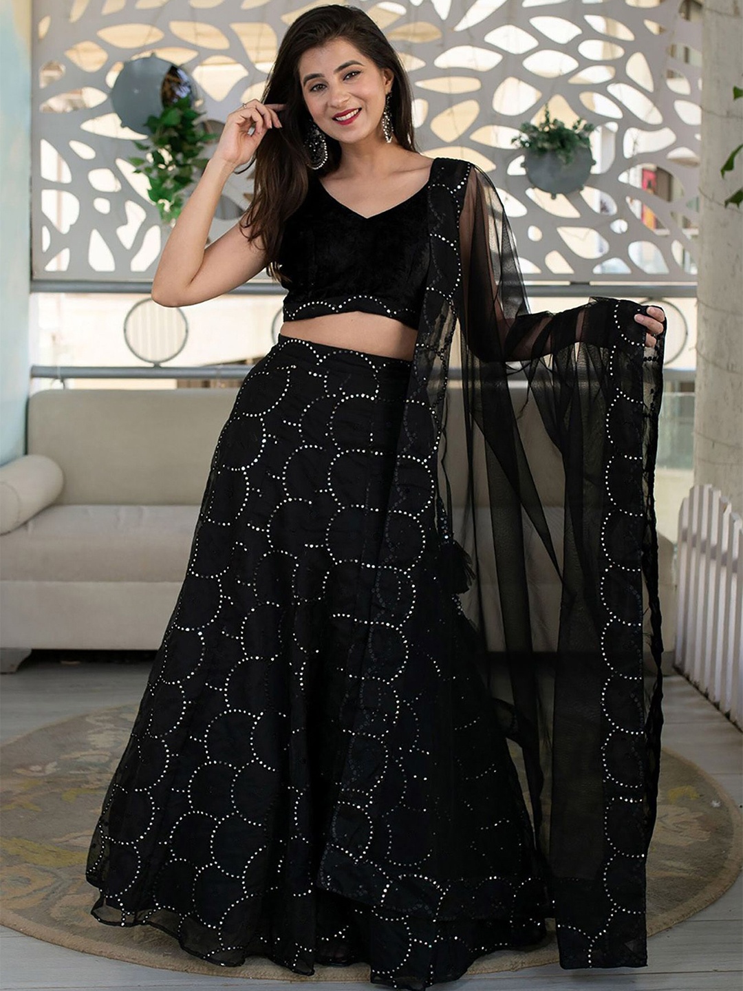 

Kedar Fab Embellished Sequinned Semi-Stitched Lehenga & Unstitched Blouse With Dupatta, Black