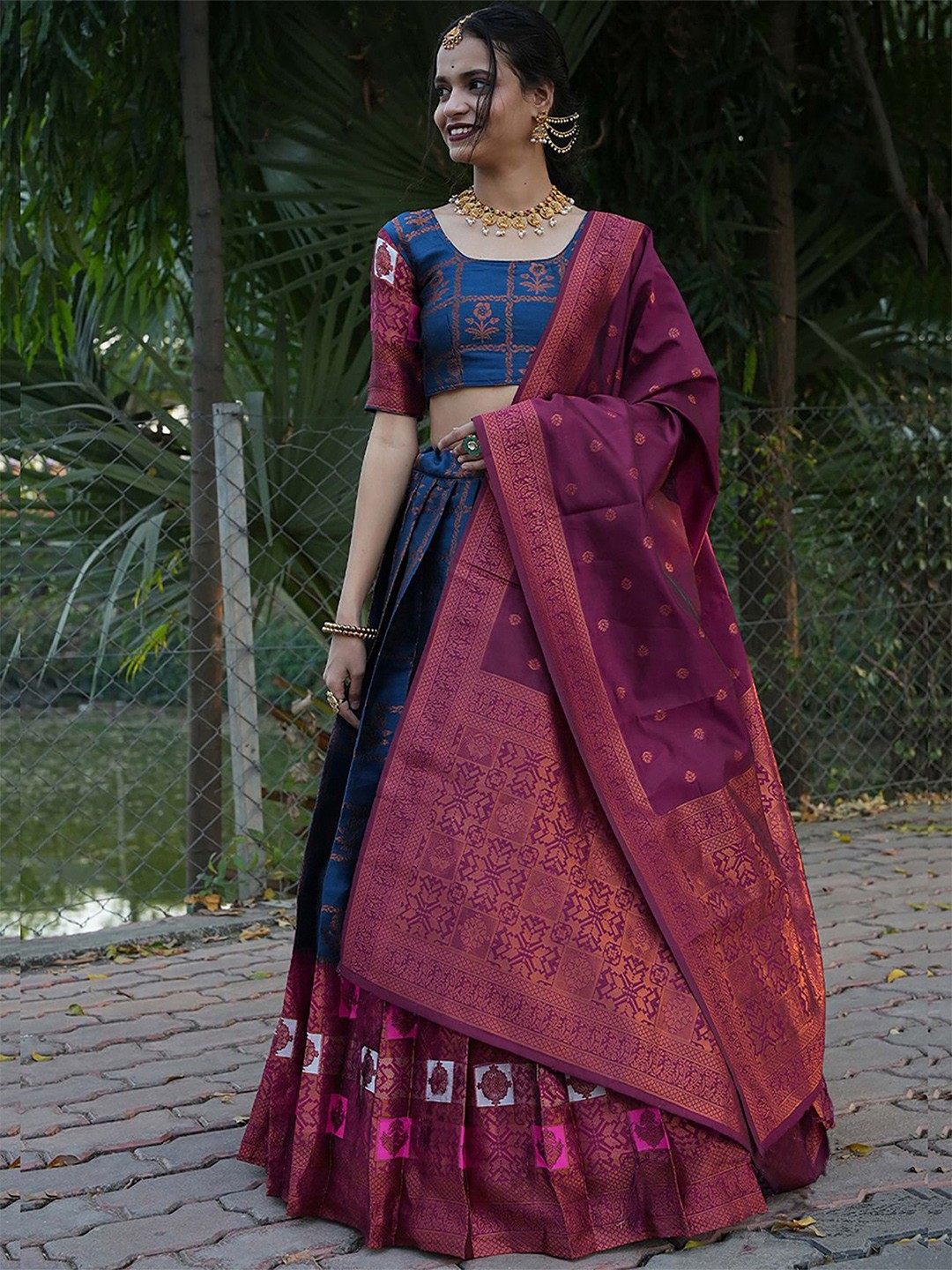 

Kedar Fab Semi-Stitched Lehenga & Blouse With Dupatta, Blue