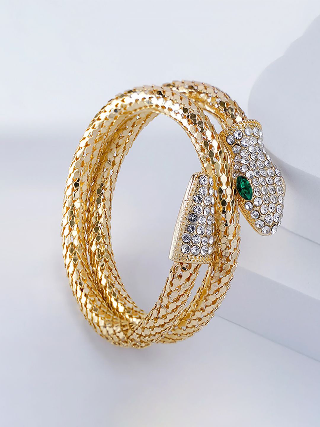 

PRIVIU Women American Diamond Gold-Plated Wraparound Bracelet
