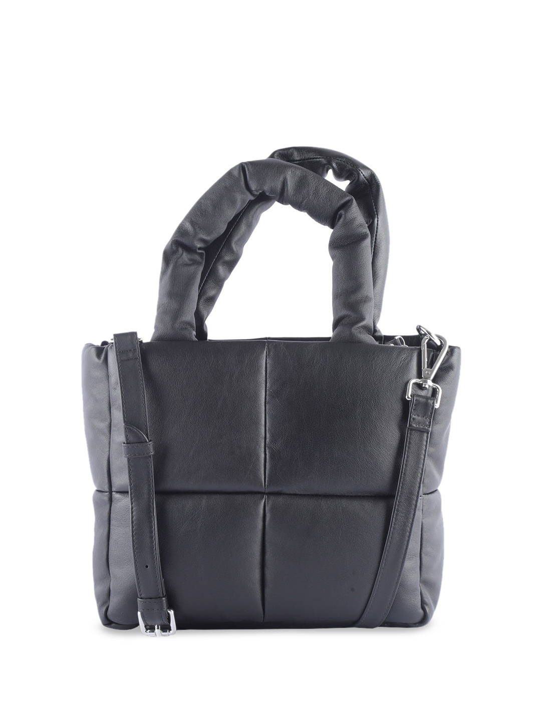 

Baraca Leather Structured Shoulder Bag with Fringed, Black
