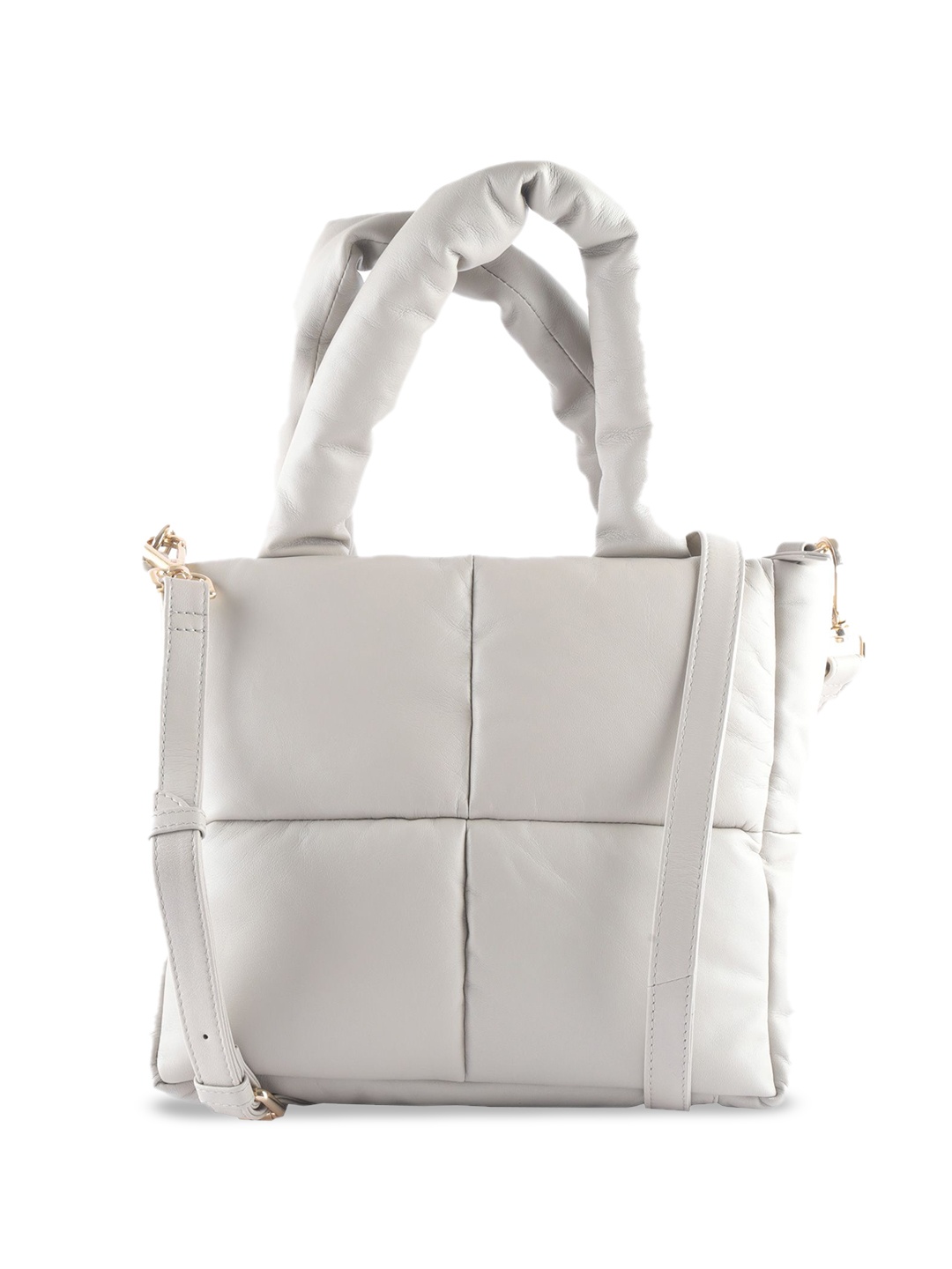 

Baraca Leather Oversized Shopper Handheld Bag with Applique, Off white