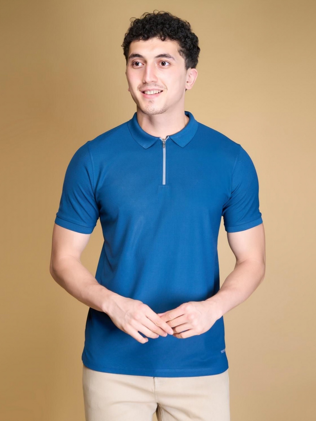 

MUWIN Polo Collar Short Sleeves Regular T-shirt, Blue