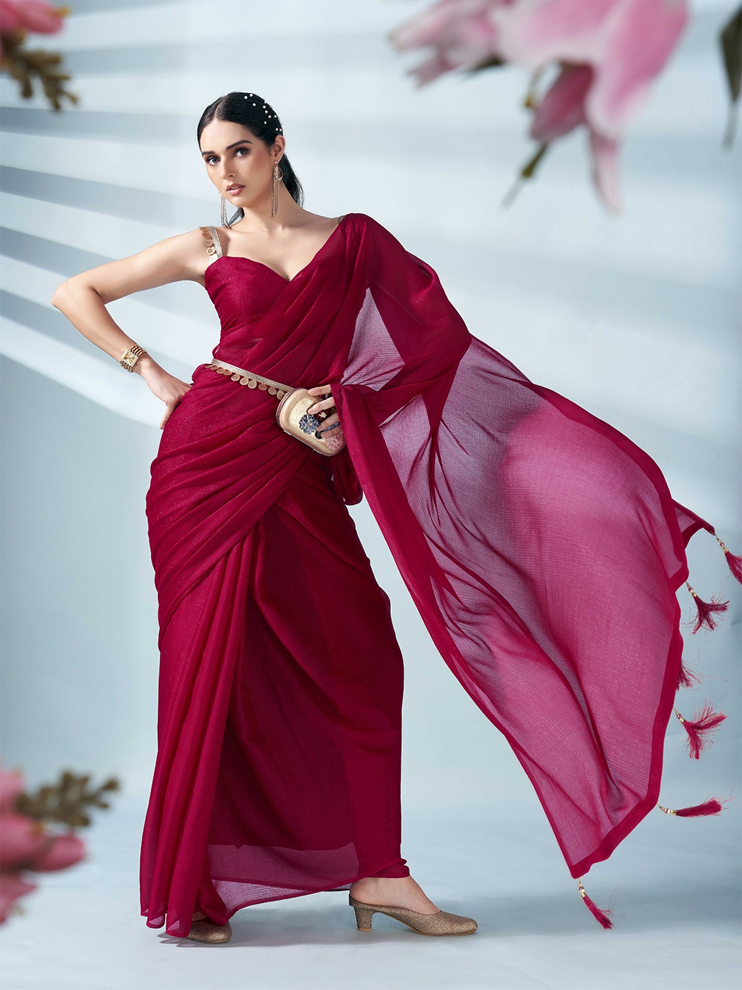 

Tikhi Imli Satin Saree With Belt, Pink